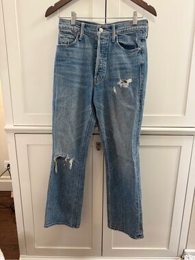 MOTHER Light Blue Distressed Ankle Cropped Jeans